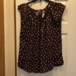Lauren Conrad purple with cream polka dot blouse